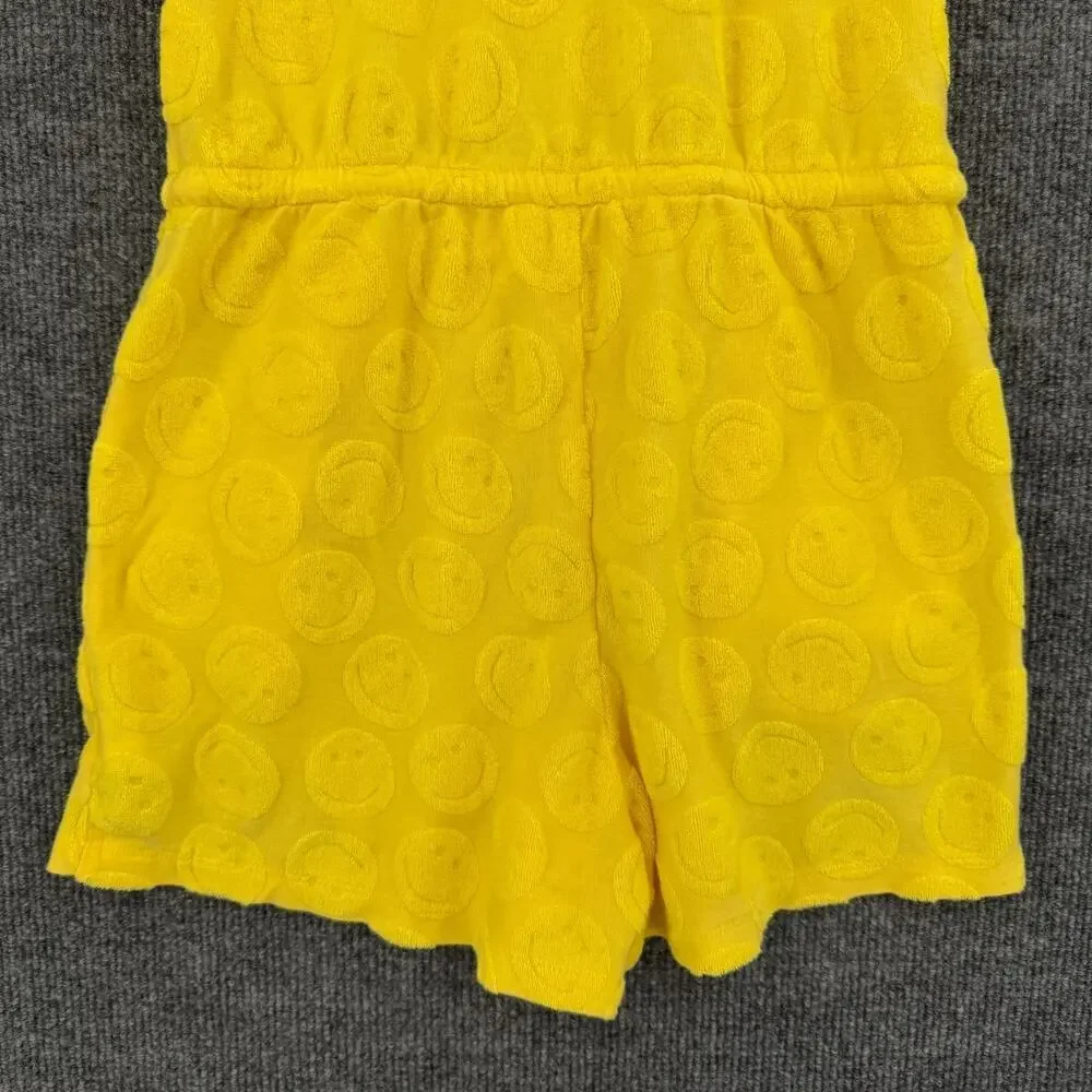 Old Navy Sleeveless Terry Cinched Waist Romper Girls 10-12 Yellow Smiley Face